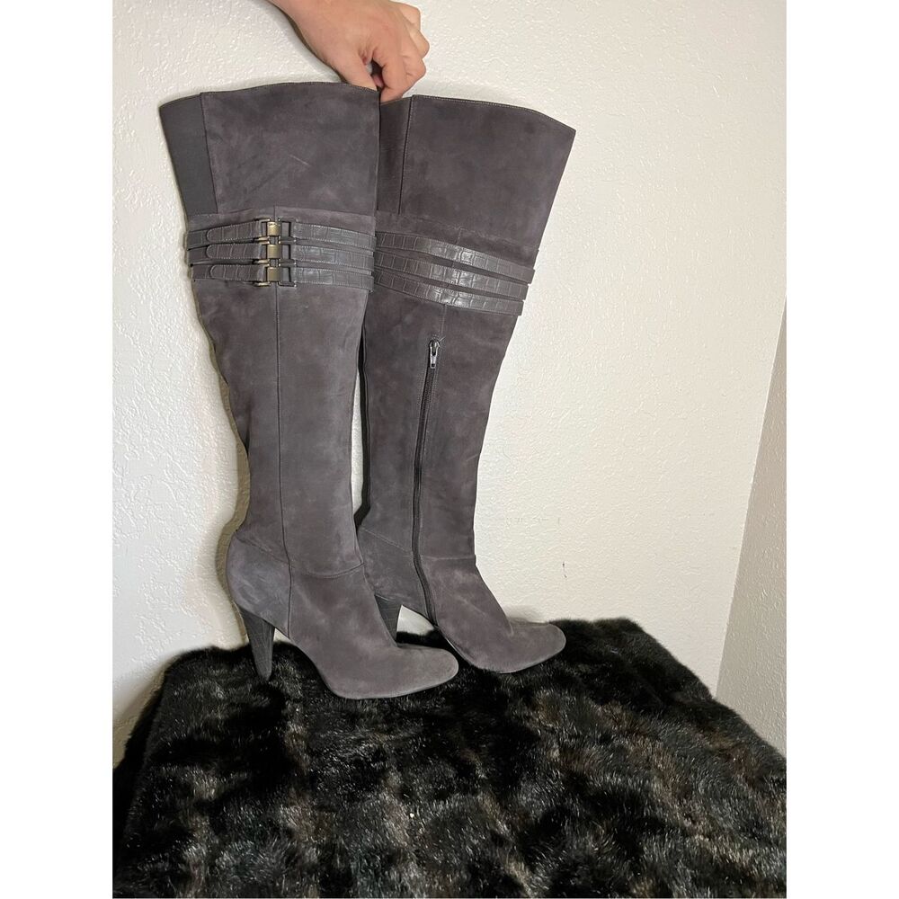 Women's Over-the-Knee Suede Heeled Boots - Gray